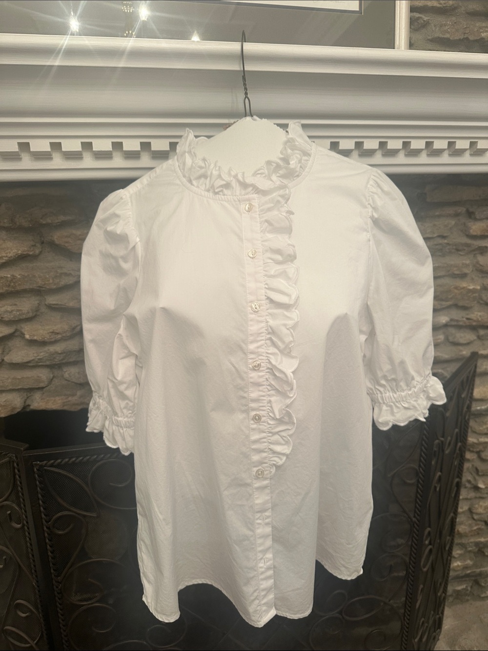 Jcrew white Ruffled Front Button Women's Blouse